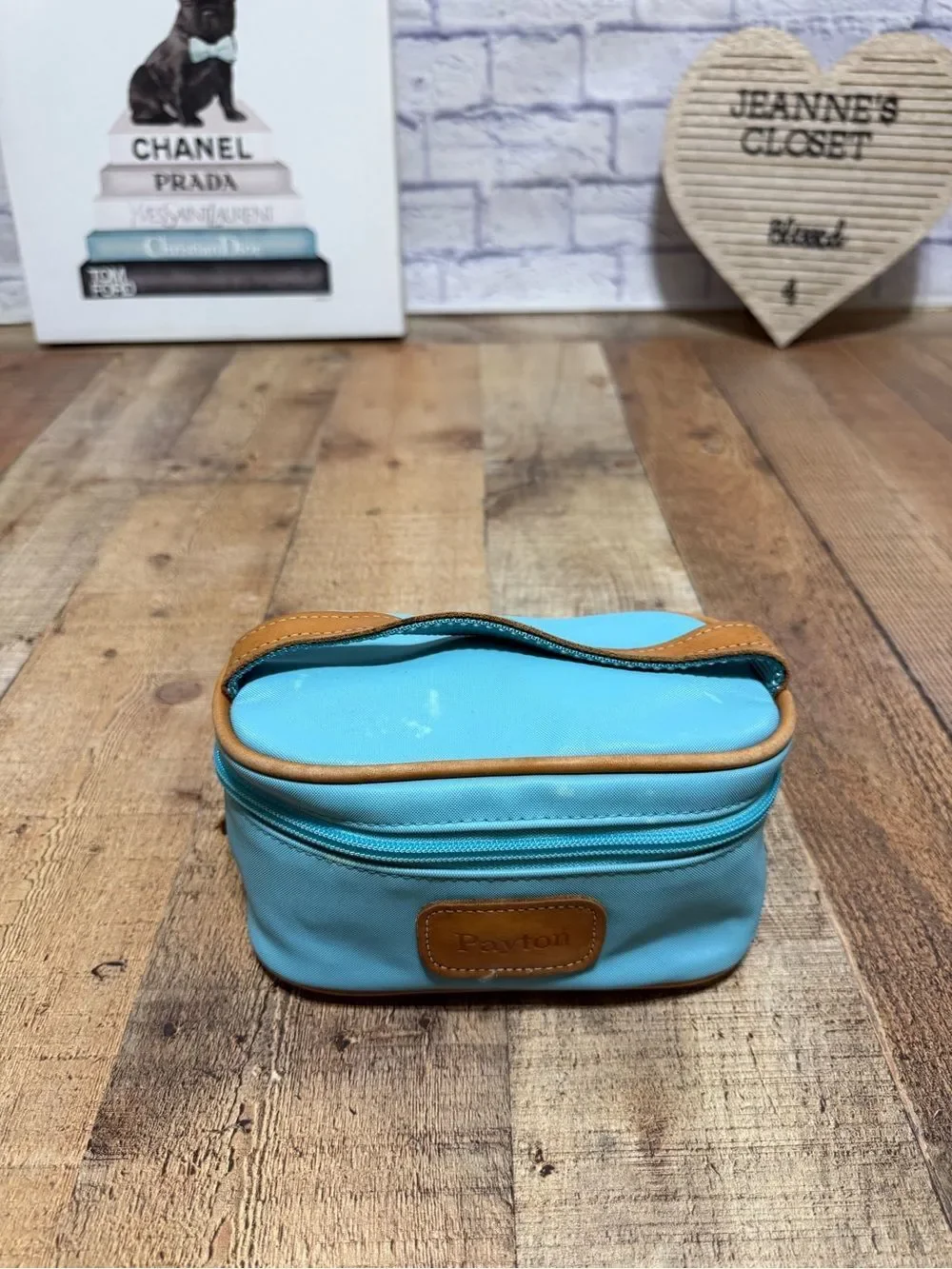 John Hart Mini Makeup Bag Case ocean blue coated canvas “payton”